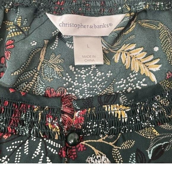 Christopher & Banks Women's L Blouse Hi/Low Cut Lightweight Floral Jungle - Picture 6 of 6